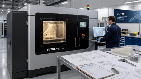 Impressora industrial Stratasys FDM fabricando pe&ccedil;as aeroespaciais.jpg